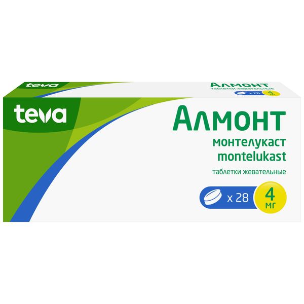 Алмонт таблетки жевательные 4мг 28шт Алмонт таблетки жевательные 4мг 28шт