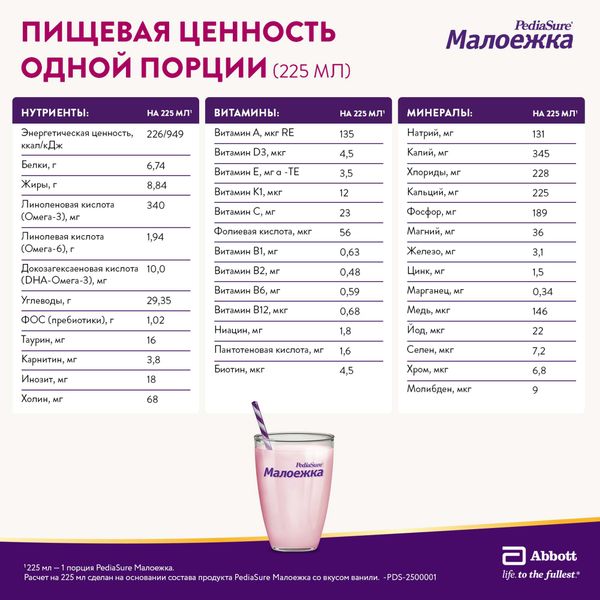 Смесь сухая для детского питания вкус ванили от 1 до 10 лет Малоежка PediaSure/ПедиаШур банка 400г фото №8