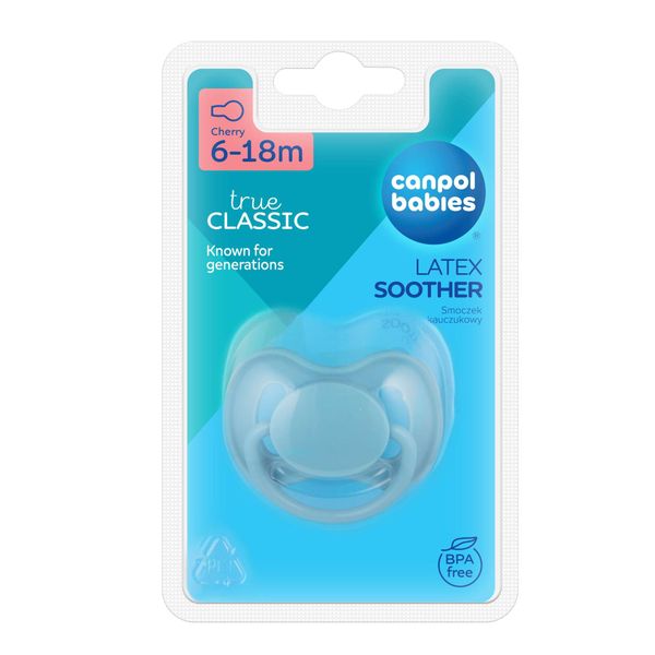Соска-пустышка латексная круглая голубая 6-18мес. Сlassiс Babies Canpol/Канпол