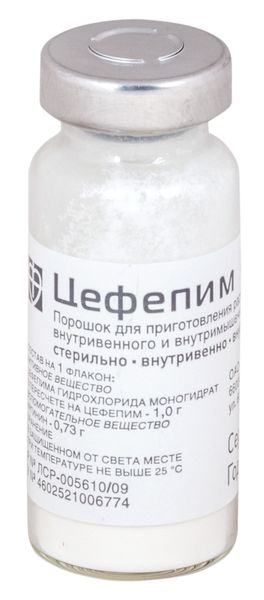 Цефепим порошок для приг. раствора для в/в и в/м введ. 1000мг