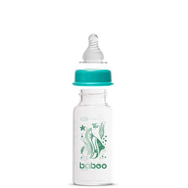 Бутылочка стеклянная с соской узкая 0 мес+ Sea life Baboo 120мл фото №2