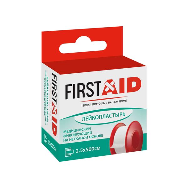 Лейкопластырь фиксирующий на нетканой основе First Aid/Ферстэйд 2,5х500см Лейкопластырь фиксирующий на нетканой основе First Aid/Ферстэйд 2,5х500см