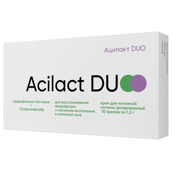 Крем для интимной гигиены дозированный Acilact Duo/Ацилакт Дуо 1,2г 10шт Крем для интимной гигиены дозированный Acilact Duo/Ацилакт Дуо 1,2г 10шт