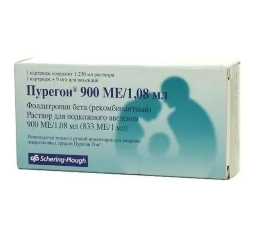 Пурегон раствор для п/к введ. картридж 900МЕ/1,08мл+Иглы 9шт
