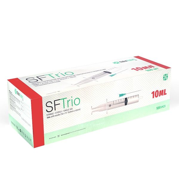 Шприц 3-х компонентный с иглой 21G SF Medical/СФ Медикал 0,8х40мм 10мл 100шт
