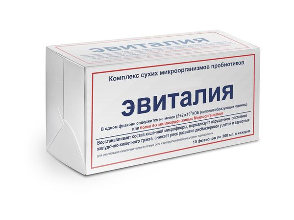Эвиталия комплекс сухих микроорганизмов пробиотиков порошок для приема внутрь фл. 300мг 10шт