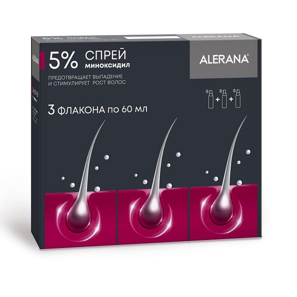 Спрей Alerana (Алерана) 5% для наружного применения 60 мл 3шт фото №2