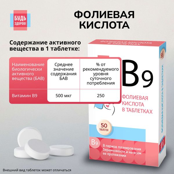 Фолиевая кислота Будь Здоров! таблетки 100мг 50шт фото №4