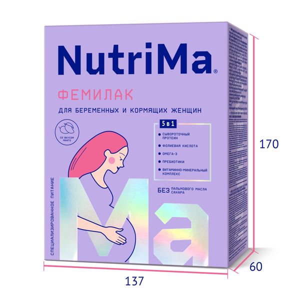 Продукт NutriMa Нутрима Фемилак для беременных и кормящих женщин сухой на молочной основе со вкусом манго 350г фото №5