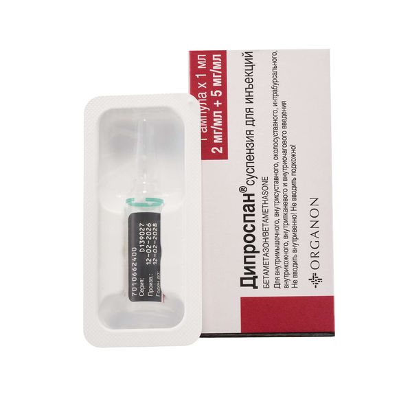 Дипроспан суспензия для инъекций 2мг+5мг/мл 1мл фото №2 Дипроспан суспензия для инъекций 2мг+5мг/мл 1мл фото №2