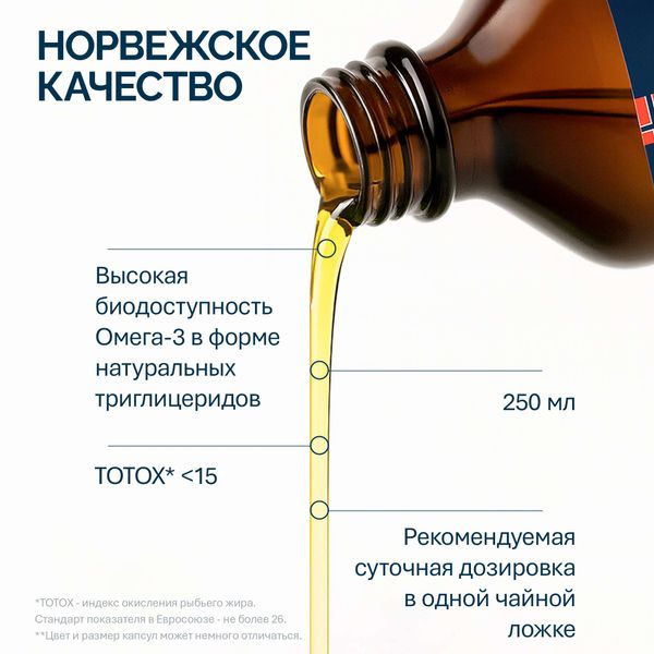 Омега-3 Жир печени трески А,Д,Е для детей с 3 лет и взрослых NFO/Норвегиан фиш оил фл. 250мл фото №2 Омега-3 Жир печени трески А,Д,Е для детей с 3 лет и взрослых NFO/Норвегиан фиш оил фл. 250мл фото №2