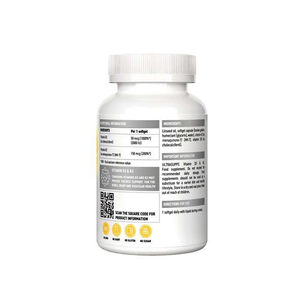 Витамин Д3+К2 UltraSupps/Ультрасаппс капсулы 430мг 60шт фото №3