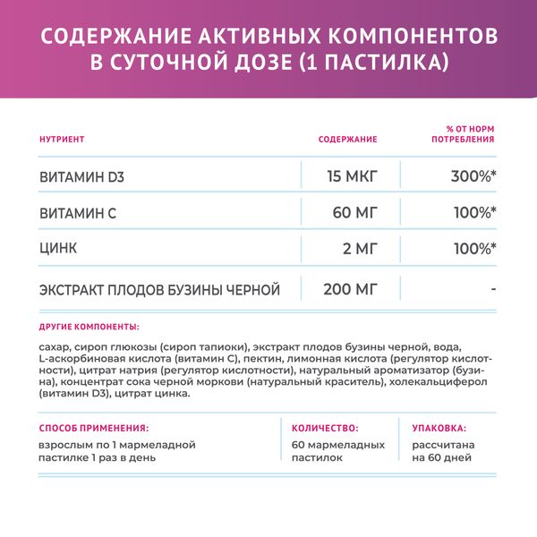 Иммун Плюс комплекс с витаминами С,D и Zn фрукты и ягоды LIVS пастилки жевательные 3г 60шт фото №4