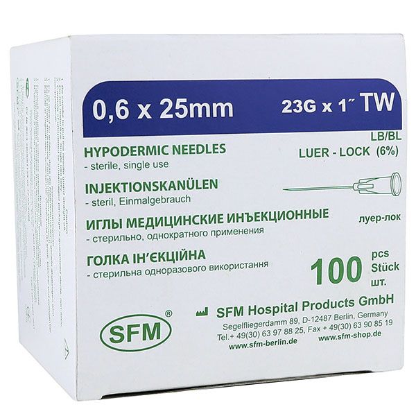 Игла одноразовая стерильная 0,60 х 25мм (23G) SFM Hospital/СФМ Госпиталь 100шт фото №2