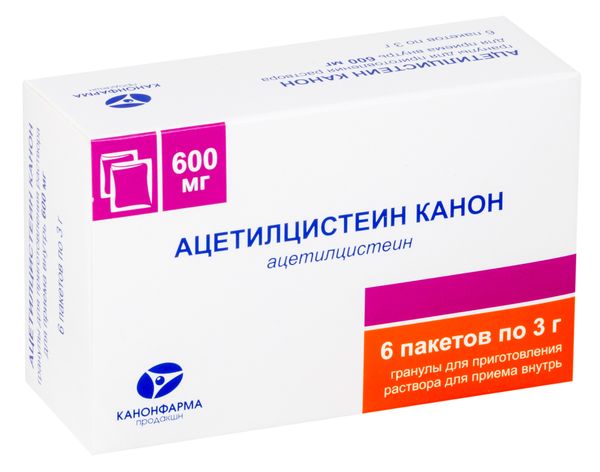 Ацетилцистеин Канон гранулы для приг. раствора для приема внутрь 600мг 6шт Ацетилцистеин Канон гранулы для приг. раствора для приема внутрь 600мг 6шт