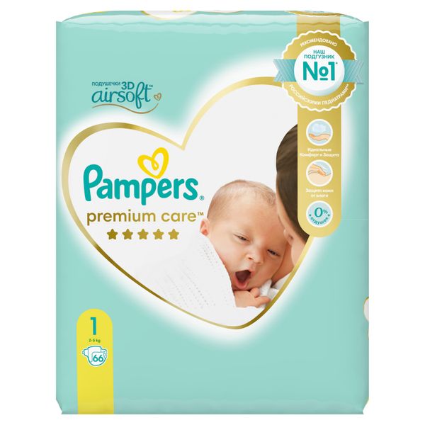 Подгузники для новорожденных Premium Care Pampers/Памперс 2-5кг 66шт р.NB фото №2