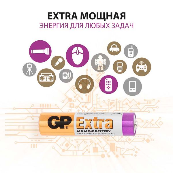 Батарейка алкалиновая LR03 1,5V AAA Ultra GP/ДжиПи 4шт