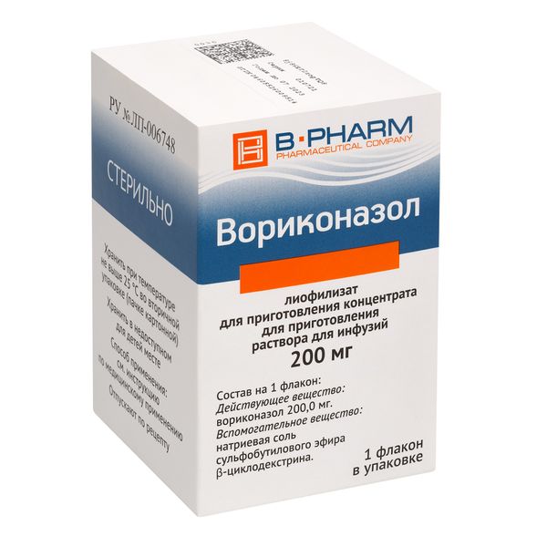 Вориконазол лиофилизат для приг. концентрата для приг. раствора для инфузий 200мг