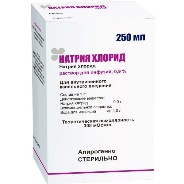 Натрия хлорид раствор для инфузий 0,9% 250мл 36шт