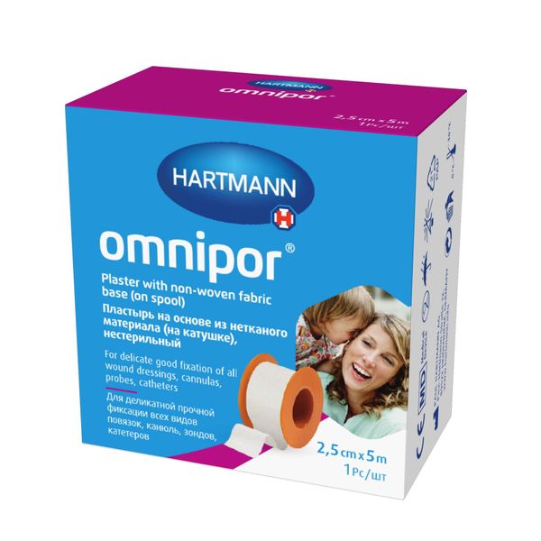 Пластырь гипоаллергенный из нетканого материала белый Omnipor/Омнипор 5м х 2,5см фото №2 Пластырь гипоаллергенный из нетканого материала белый Omnipor/Омнипор 5м х 2,5см фото №2