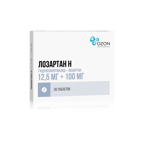Лозартан-Н таблетки п/о плен. 12,5мг+100мг 30шт