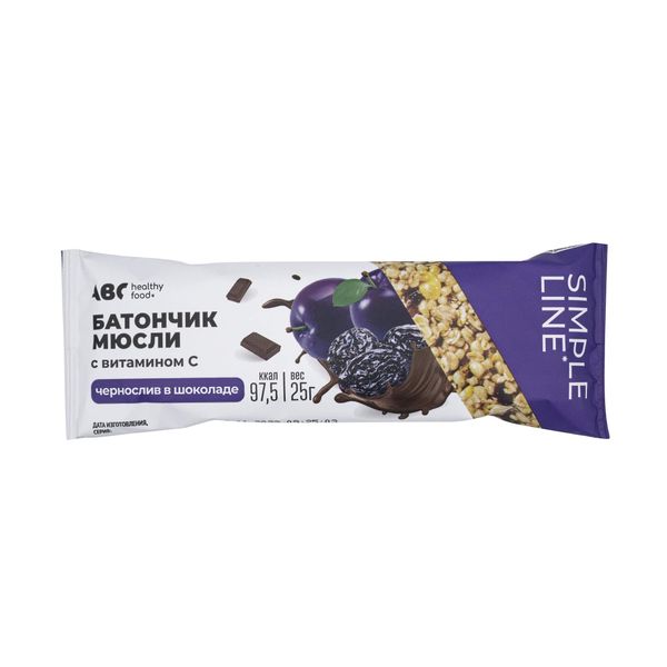 Батончик мюсли с витамином C чернослив в шоколаде ABC Healthy Food 25г