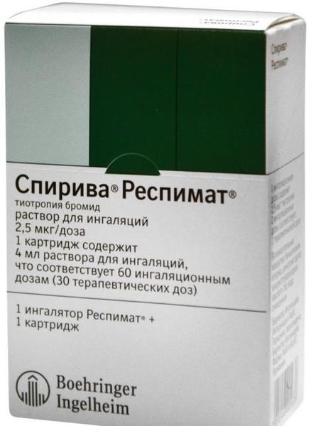 Спирива Респимат раствор для ингаляций картридж с ингалятором Респимат 2,5мкг/доза 4мл 60доз