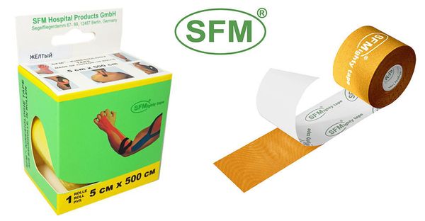 Тейп кинезиологическая на хлопковой основе в рулоне желтый SFM-Plaster 5х500см