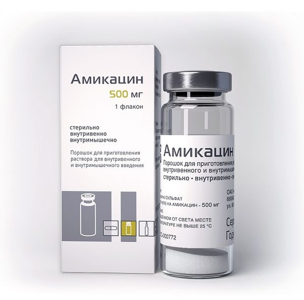 Амикацин порошок для приг. раствора для в/в и в/м введ. 1000мг