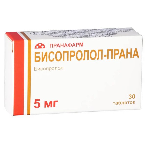 Бисопролол-Прана таблетки п/о плен. 5мг 30шт Бисопролол-Прана таблетки п/о плен. 5мг 30шт