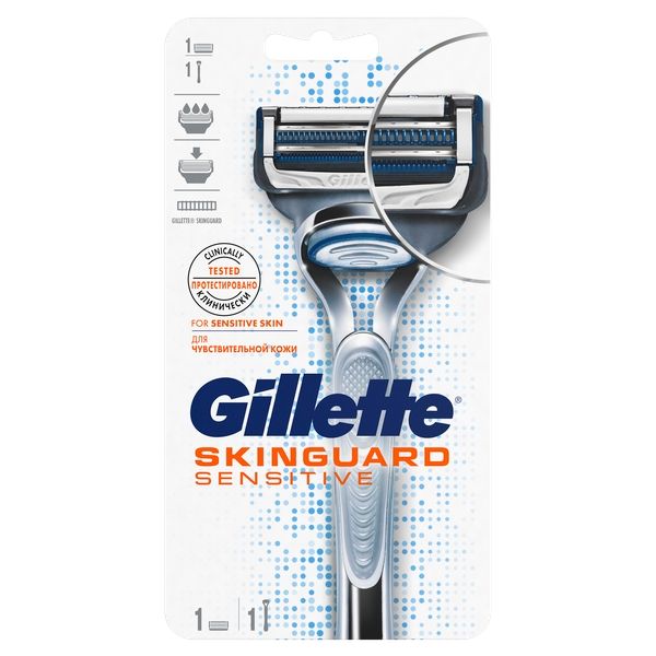 Бритва безопасная с 1 сменной кассетой Skinguard Sensitive Gillette/Жиллетт