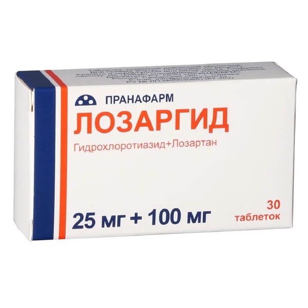 Лозаргид таблетки п/о плен. 25мг+100мг 30шт