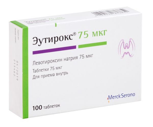Эутирокс таблетки 75мкг 100шт