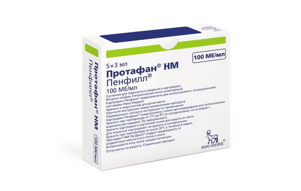 Протафан НМ Пенфилл суспензия для п/к введ. картридж 100МЕ/мл 3мл 5шт