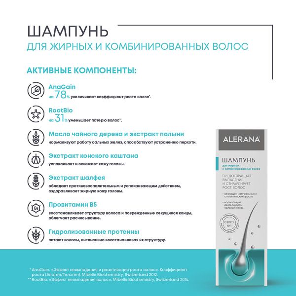 Шампунь для жирных и комбинированных волос Alerana/Алерана 250мл фото №4