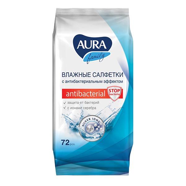 Салфетки влажные антибактериальные Family Aura/Аура 72 шт.