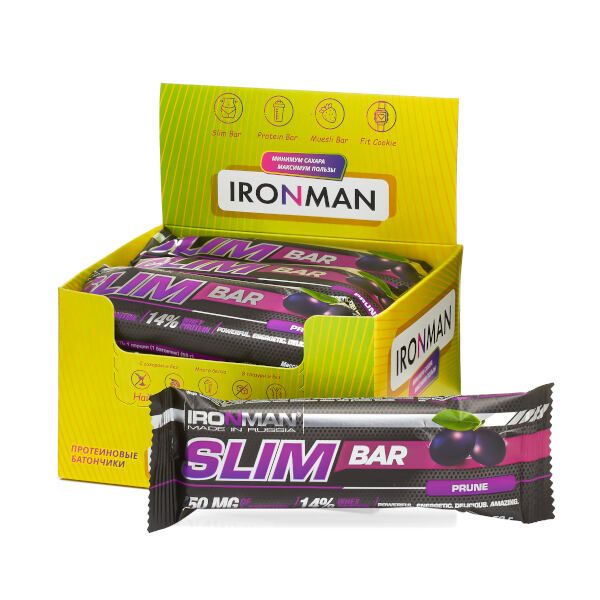 Батончик с L-карнитином чернослив в темной глазури Slim Bar Ironman 50г 12шт фото №2