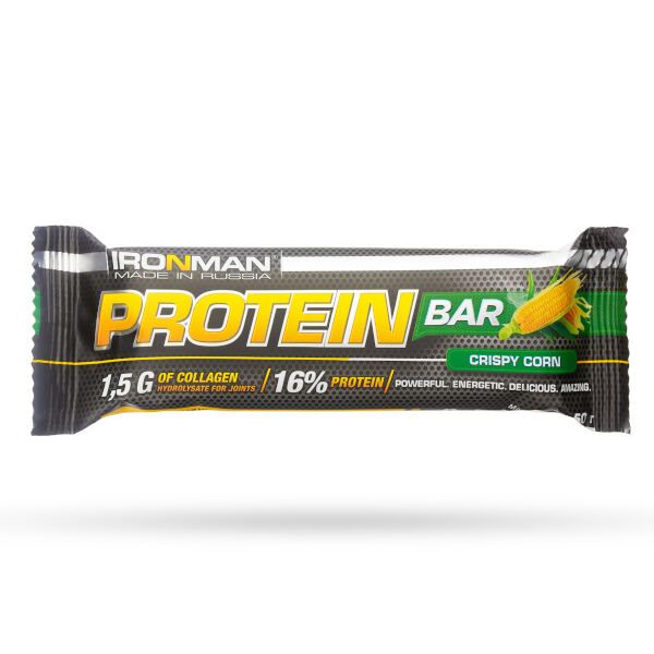 Батончик протеиновый с коллагеном кукуруза в белой глазури Protein Bar Ironman 50г 12шт фото №2