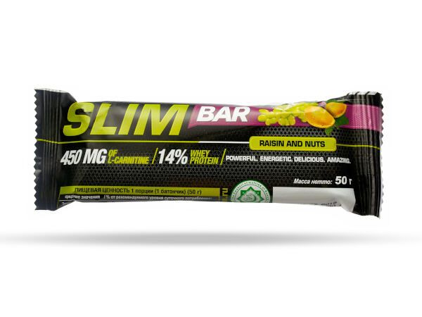 Батончик с L-карнитином изюм-орех в темной глазури Slim Bar Ironman 50г 12шт фото №2