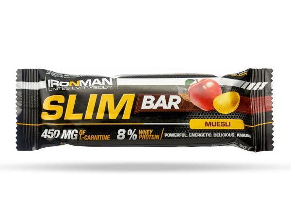 Батончик с L-карнитином мюсли в белой глазури Slim Bar Ironman 50г 12шт