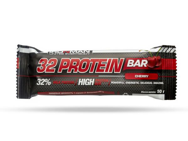 Батончик протеиновый фруктовый в темной глазури 32 Protein Ironman 50г 12шт фото №2