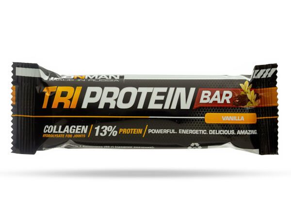 Батончик протеиновый ваниль в темной глазури TRI Protein Bar Ironman 50г 12шт фото №2 Батончик протеиновый ваниль в темной глазури TRI Protein Bar Ironman 50г 12шт фото №2