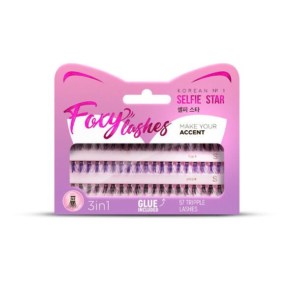 Накладные пучки Foxy Lashes, черные-фиолетовые, длина короткая/очень короткая Selfie Star 57шт фото №2