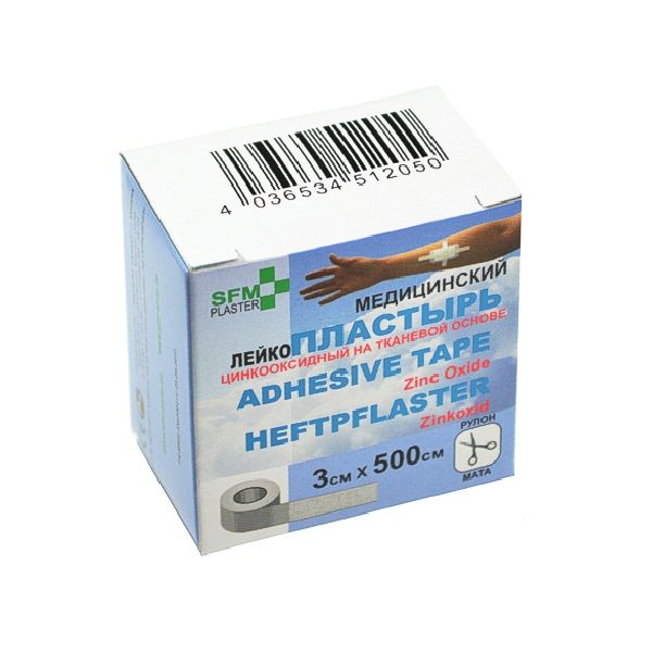 Лейкопластырь медицинский фиксирующий на тканевой основе SFM-Plaster 3см x 5м