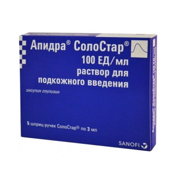 Апидра СолоСтар раствор для п/к введ. шприц-ручка однораз. 100ЕД/мл 3мл 5шт