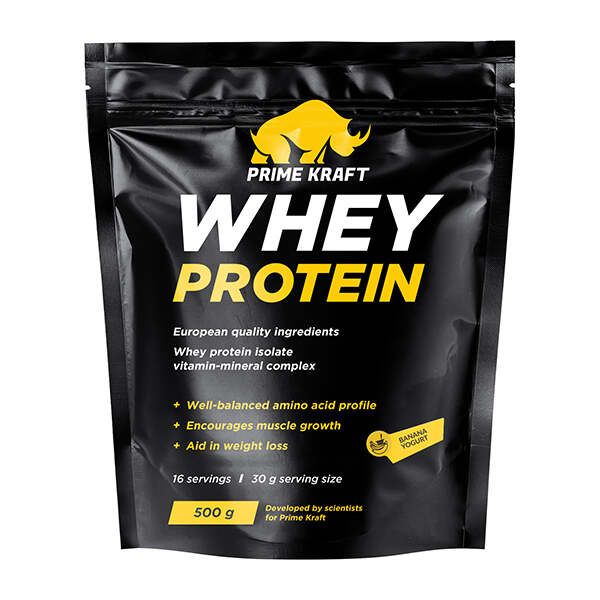 Протеин сывороточный со вкусом Банановый йогурт Whey Primekraft/Праймкрафт дойпак 500г
