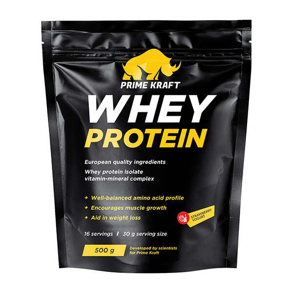 Протеин сывороточный со вкусом Клубничный йогурт Whey Primekraft/Праймкрафт дойпак 500г