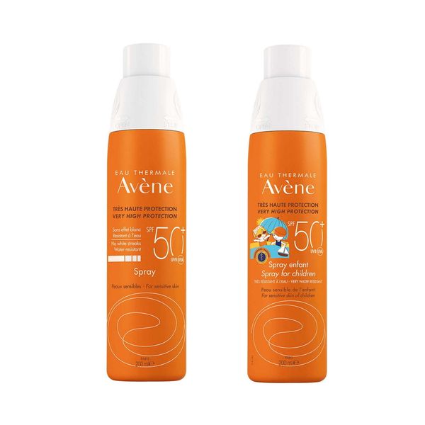 1X Спрей солнцезащитный SPF50+ Avene/Авен 200мл (С19958) + 1X Спрей солнцезащитный для чувствительной кожи детский SPF50+ Avene/Авен фл. 200мл (C22999)
