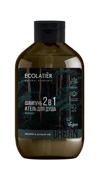 Гель для душа и шампунь мужской 2 в 1 кипарис & зеленый чай, Ecolatier 600 мл