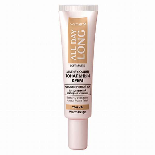 Тональный крем матирующий тон 74 Warm beige All Day Long Soft Matte Витэкс 30мл